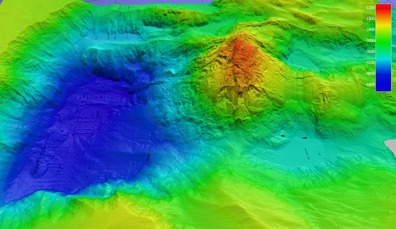 Molloydjupet, til venstre på kartet, er det dypeste bassenget i norske havområder og ligger hele 5569 meter under havoverflaten. Illustrasjon: Kartverket/Mareano