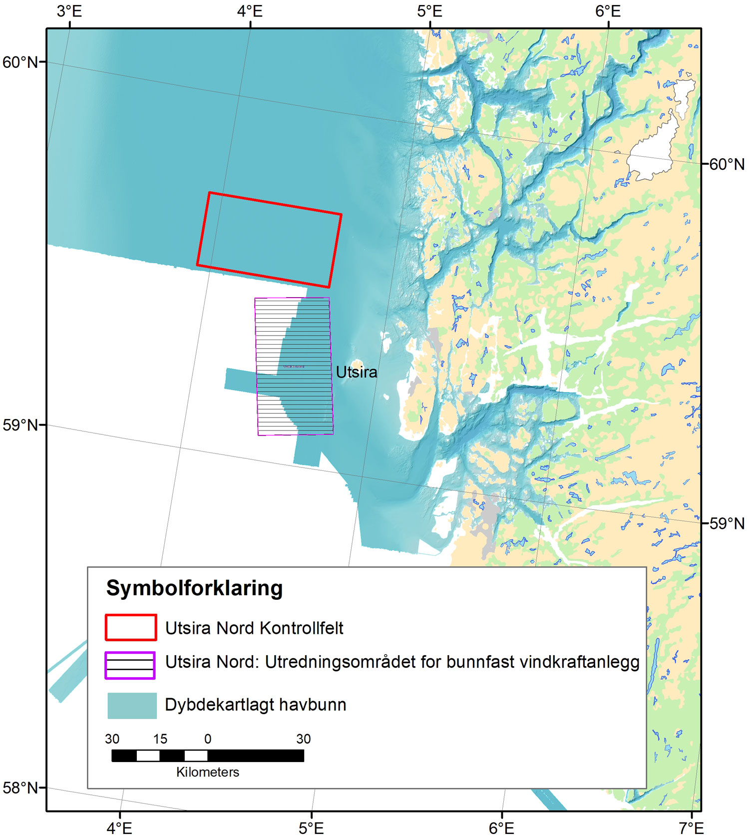 Kart som viser området Utsira Nord.