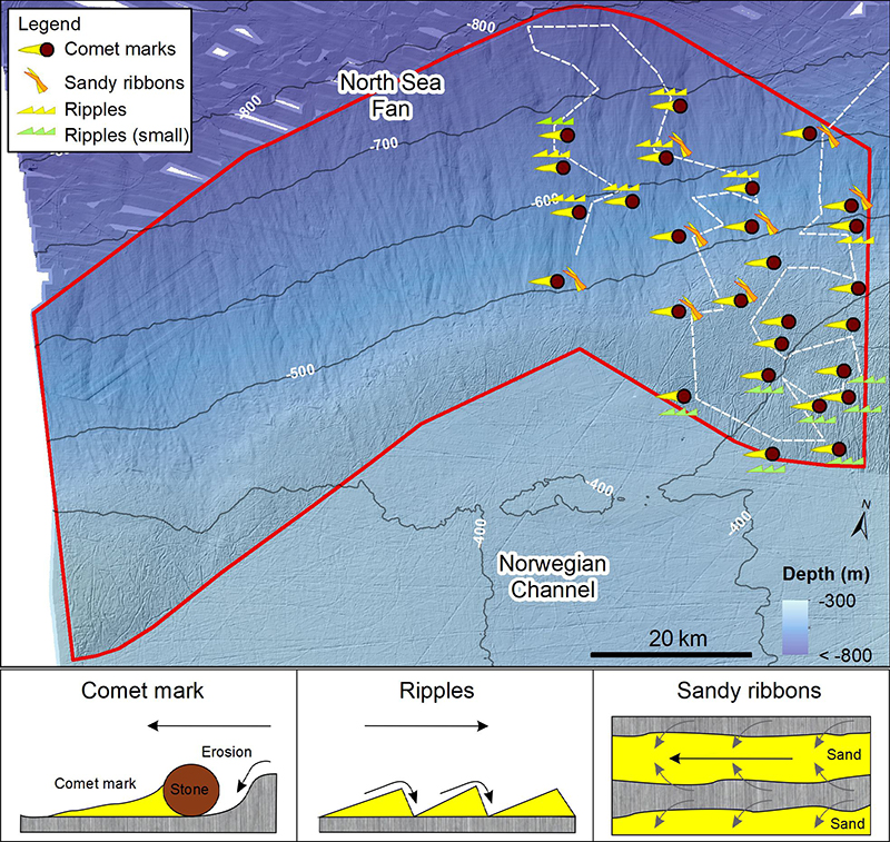 Summary of different bedforms found in the eastern part of the survey area west of Aktivneset