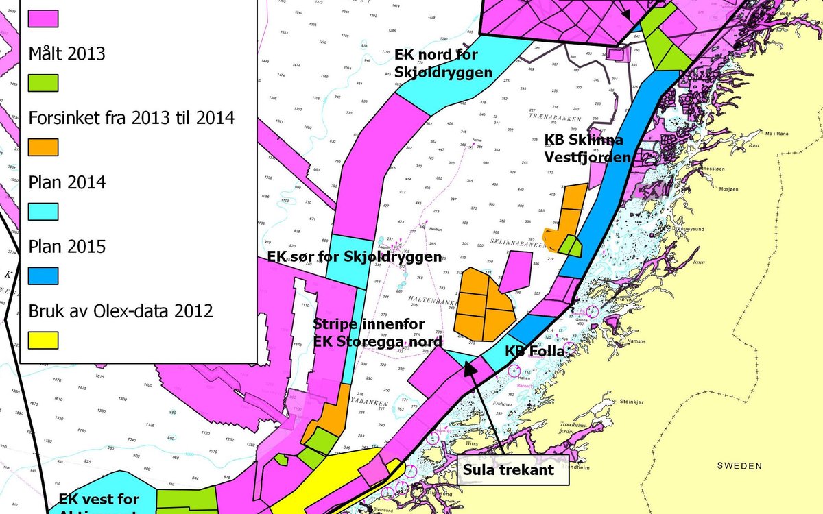 Oversikt gjennomført og planlagt dybdekartlegging, 2014