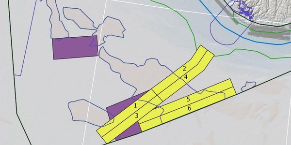 Kartutsnitt som visar kva område i Nordsjøen som omfattast av anbodskonkurransen for djupnekartlegging i 2022.