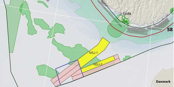 Kartutsnitt som visar kva område i Nordsjøen som omfattast av anbodet for djupnekartlegging i 2022. 