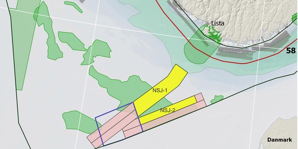 Map with marked areas in the North Sea where MAREANO plans to conduct bathymetric mapping in 2022.