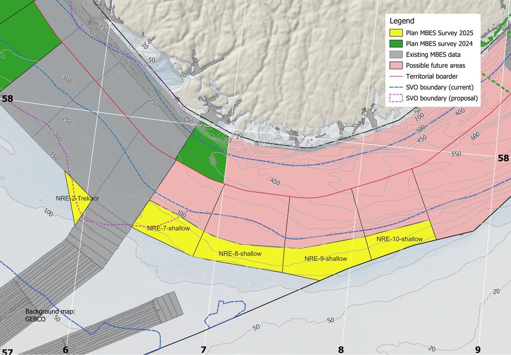 Map section of the North Sea with marked boxes.