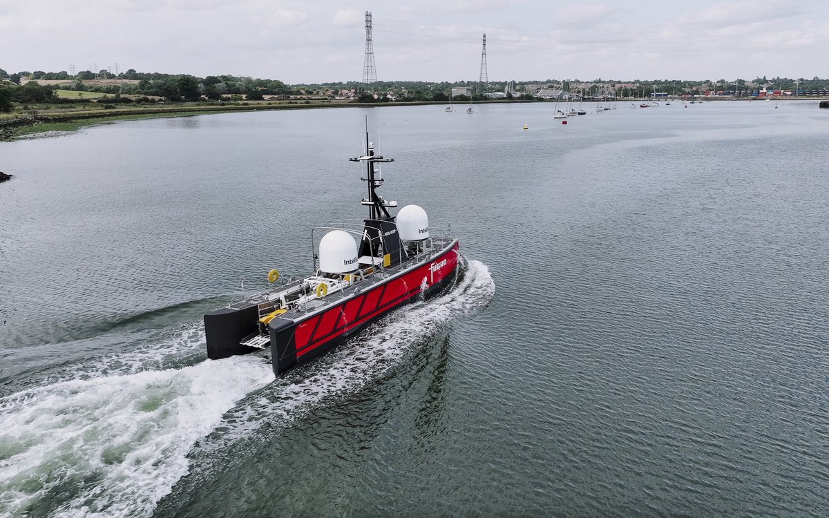USV sailing towards a harbour.