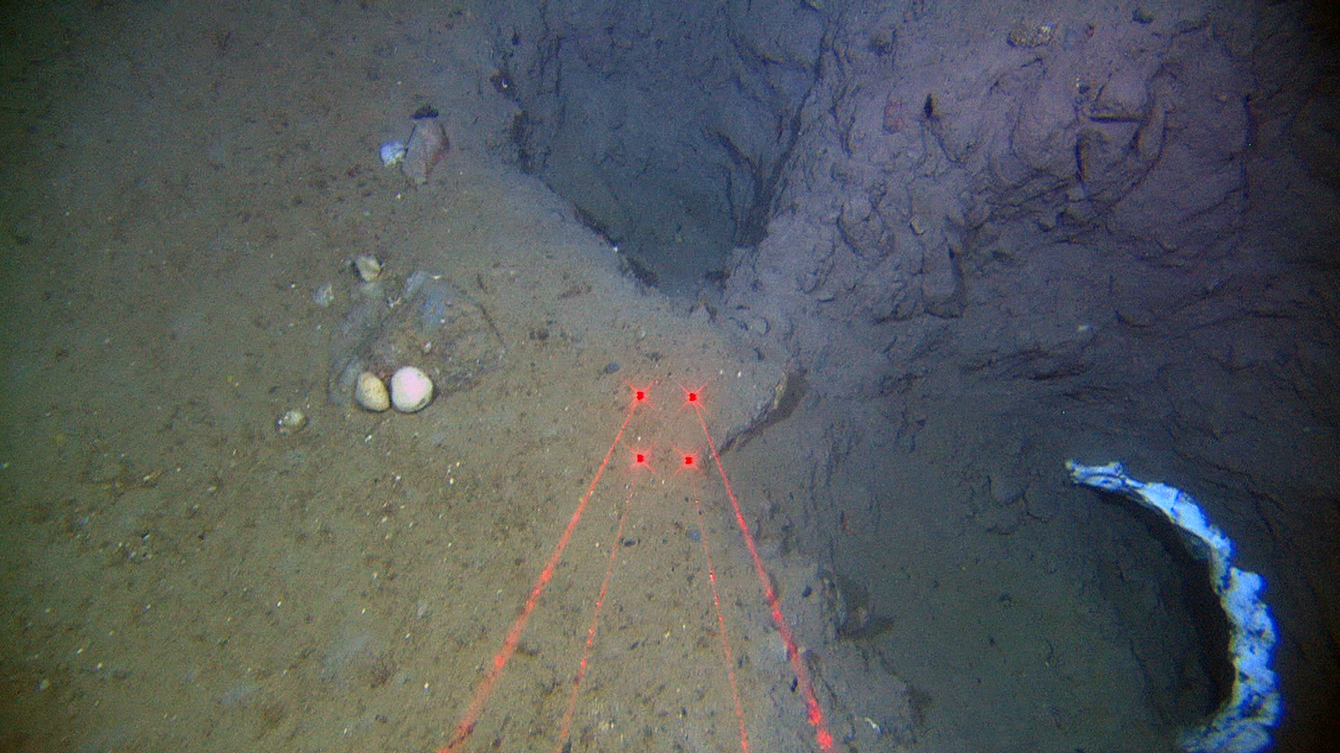 underwater photo of seabed with laser marks