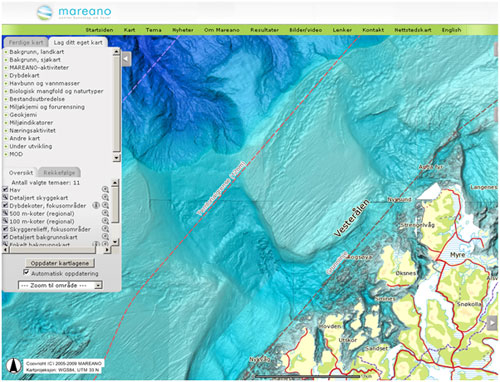 Skjermbilde av et av kartene som ligger på MAREANO sine kartsider.